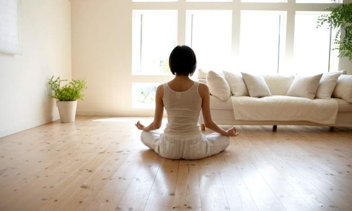 woman yoga living room